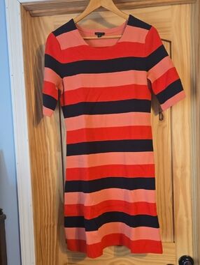 Ann Taylor Striped Dress in Orange and Coral with Navy Bands